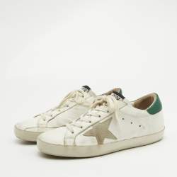 Pre Owned Golden Goose White/Green Leather Super Star Lace Up Sneakers Size 38