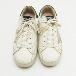 Pre Owned Golden Goose White/Green Leather Super Star Lace Up Sneakers Size 38