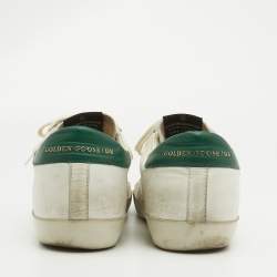 Pre Owned Golden Goose White/Green Leather Super Star Lace Up Sneakers Size 38