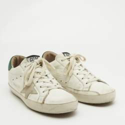 Pre Owned Golden Goose White/Green Leather Super Star Lace Up Sneakers Size 38