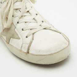 Pre Owned Golden Goose White/Green Leather Super Star Lace Up Sneakers Size 38