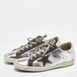 Golden Goose Silver/Grey Leather and Suede Superstar Sneakers Size 39