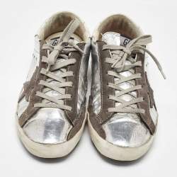 Golden Goose Silver/Grey Leather and Suede Superstar Sneakers Size 39