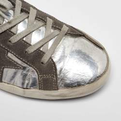 Golden Goose Silver/Grey Leather and Suede Superstar Sneakers Size 39