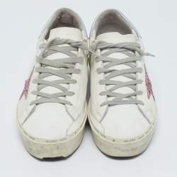 Pre Owned Golden Goose White/Silver Leather Hi Star Sneakers Size 39