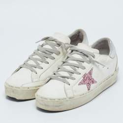 Pre Owned Golden Goose White/Silver Leather Hi Star Sneakers Size 39