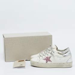 Pre Owned Golden Goose White/Silver Leather Hi Star Sneakers Size 39
