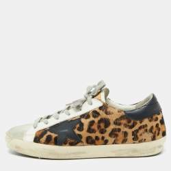 Golden Goose Multicolor Suede and Leopard Print Calf Hair Superstar Sneakers Size 38