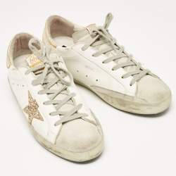 Golden Goose White/Grey Leather and Suede Hi Star Low Top Sneakers Size 39