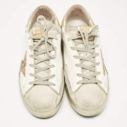 Golden Goose White/Grey Leather and Suede Hi Star Low Top Sneakers Size 39