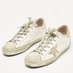 Golden Goose White/Grey Leather and Suede Hi Star Low Top Sneakers Size 39