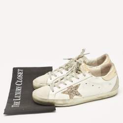 Golden Goose White/Grey Leather and Suede Hi Star Low Top Sneakers Size 39