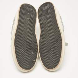 Pre Owned Golden Goose White/Silver Glitter and Leather Stardan  Sneakers Size 39