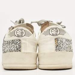 Pre Owned Golden Goose White/Silver Glitter and Leather Stardan  Sneakers Size 39