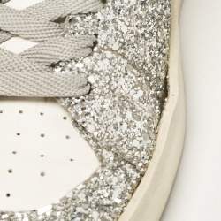 Pre Owned Golden Goose White/Silver Glitter and Leather Stardan  Sneakers Size 39