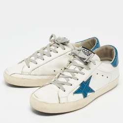 Golden Goose White Crocodile Leather and Leather Superstar Lace Up Sneakers Size 37