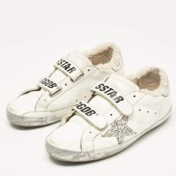 Golden Goose White/Silver Leather and Glitter Old School Sneakers Size 39