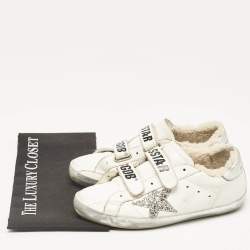 Golden Goose White/Silver Leather and Glitter Old School Sneakers Size 39