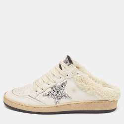 Golden Goose White Fur and Leather Superstar Sneaker Mules Size 37