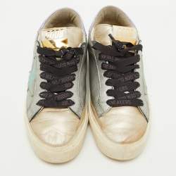 Pre Owned Golden Goose Metallic Leather Superstar Low Top Sneakers Size 38