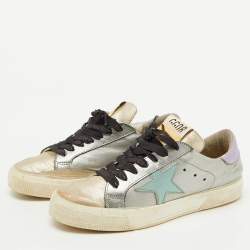 Pre Owned Golden Goose Metallic Leather Superstar Low Top Sneakers Size 38