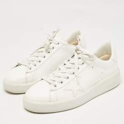 Pre Owned Golden Goose White Leather Super Star Lace Up Sneakers Size 40