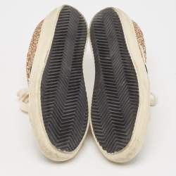 Pre Owned Golden Goose Gold Glitter and Suede Superstar Mules Size 37