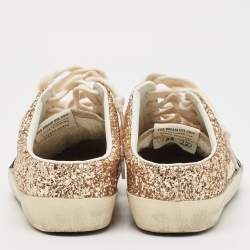 Pre Owned Golden Goose Gold Glitter and Suede Superstar Mules Size 37