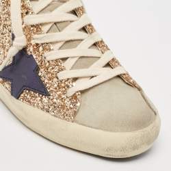 Pre Owned Golden Goose Gold Glitter and Suede Superstar Mules Size 37