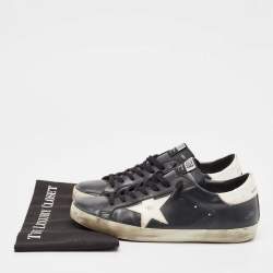 Pre Owned Golden Goose Black/White Leather Super Star Lace Up Sneakers Size 42