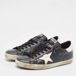 Pre Owned Golden Goose Black/White Leather Super Star Lace Up Sneakers Size 42