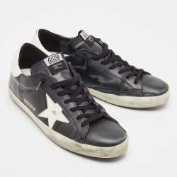 Pre Owned Golden Goose Black/White Leather Super Star Lace Up Sneakers Size 42