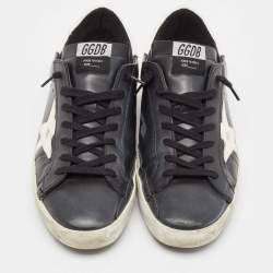 Pre Owned Golden Goose Black/White Leather Super Star Lace Up Sneakers Size 42