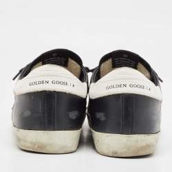 Pre Owned Golden Goose Black/White Leather Super Star Lace Up Sneakers Size 42