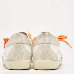 Pre Owned Golden Goose White/Grey Glitter and Leather Super Star Sneakers Size 39