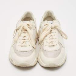 Golden Goose White/Grey Leather and Mesh Running Sole Low Top Sneakers Size 37