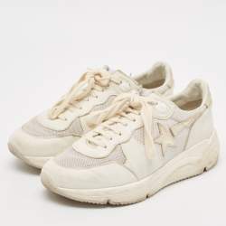 Golden Goose White/Grey Leather and Mesh Running Sole Low Top Sneakers Size 37
