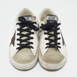 Pre Owned Golden Goose White/Grey Leather and Suede Superstar Lace Up Sneakers Size 39