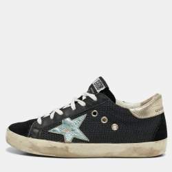 Golden Goose Black/Silver Leather and Suede Super Star Sneakers Size 36