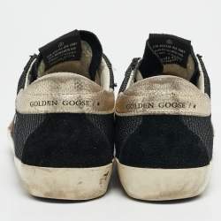 Golden Goose Black/Silver Leather and Suede Super Star Sneakers Size 36