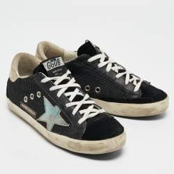 Golden Goose Black/Silver Leather and Suede Super Star Sneakers Size 36