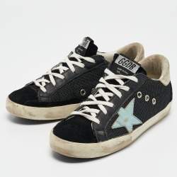 Golden Goose Black/Silver Leather and Suede Super Star Sneakers Size 36