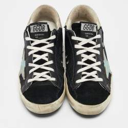 Golden Goose Black/Silver Leather and Suede Super Star Sneakers Size 36