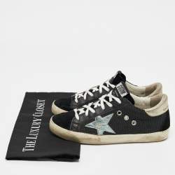 Golden Goose Black/Silver Leather and Suede Super Star Sneakers Size 36