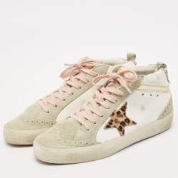 Pre Owned Golden Goose Grey Calf Hair and Leather Mid star High Top Sneakers Size 38