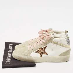 Pre Owned Golden Goose Grey Calf Hair and Leather Mid star High Top Sneakers Size 38