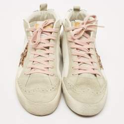 Pre Owned Golden Goose Grey Calf Hair and Leather Mid star High Top Sneakers Size 38