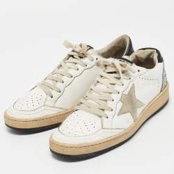 Pre Owned Golden Goose White/Grey Leather and Suede Ballstar Low Top Sneakers Size 38