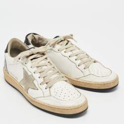 Pre Owned Golden Goose White/Grey Leather and Suede Ballstar Low Top Sneakers Size 38