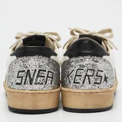Pre Owned Golden Goose White/Grey Leather and Suede Ballstar Low Top Sneakers Size 38